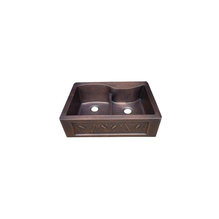 36" Customizable Copper Double-Bowl Apron-Front S-Curved Back Farmhouse Kitchen Sink